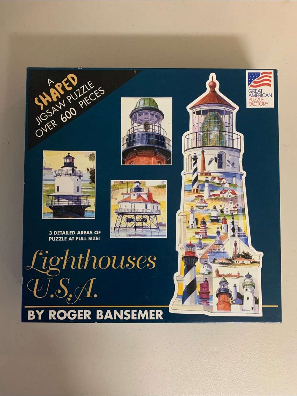 Lighthouses U.S.A. 600 Piece Shaped Jigsaw Puzzle-Complete-22 Lighthouses